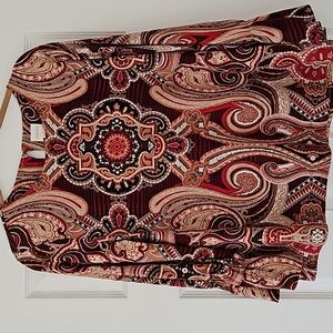 Chico's long sleeve brown/ burgundy/tan print top. EUC Chicos 2. (size 12-14)